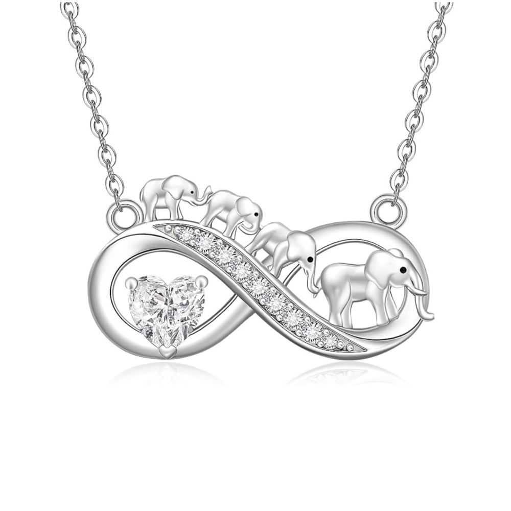 Elephants Necklace White Gold Plated Sterling Silver Family Pendant Dainty Gift